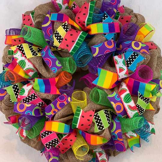 Summer Wreath, Colorful Summer Polka Dot Burlap Watermelon Wreath For Front Door, Door