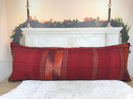 Turkish Pillow Cover, Vintage Sofa Pillow, Pink Kilim Boho Decor Textured Euro Sham 16x48 Inch 1758