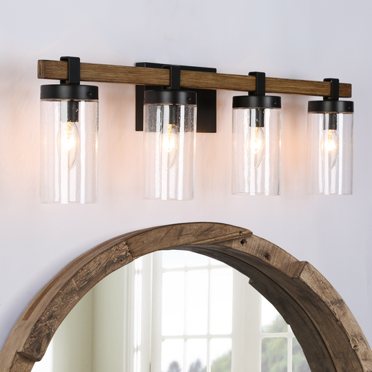 Fora Modern Farmhouse Linear Seeded Glass Bathroom Vanity Light Dimmable