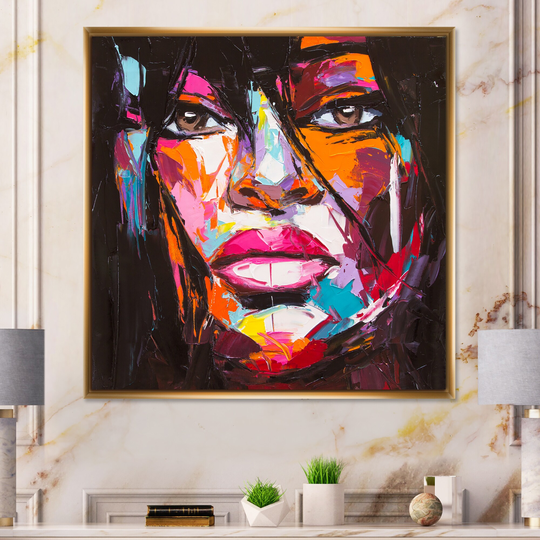 Designart 'Colorful Fantasy Portrait Of A Young Woman II' Glam Framed Canvas Wall Art