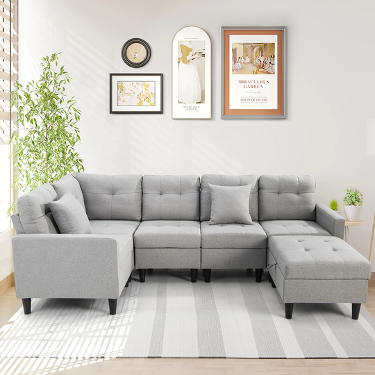 Gymax L-shaped Sectional Corner Sofa Set Living Room Furniture w/
