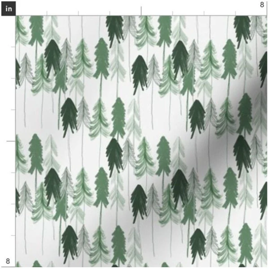 Tall Watercolor Pines | Pine Tree Fabric Woodland Forest Green Trees Made To Order By The Yard Organic