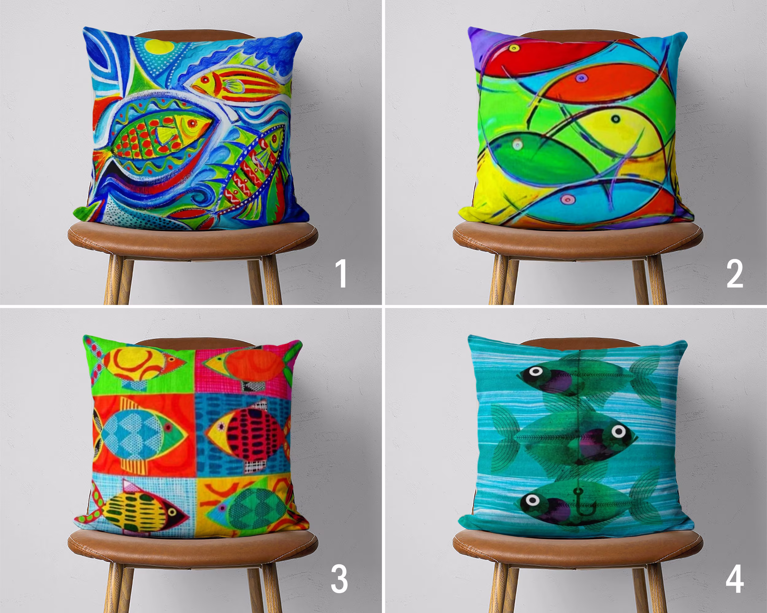 Colorful Fish Pillow Case, Vivid Coastal Cushion Cover, Nautical Vibrant Marine Gift For Her, Indoor & Outdoor Decor