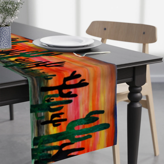 Cactus Desert Sunset Table Runner Of My Art. Desert Design House Accents Runner. Size 90" X 16". Decoration