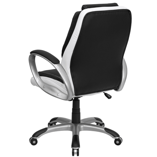 Mid-Back and White LeatherSoft Executive Swivel Office Chair with Arms