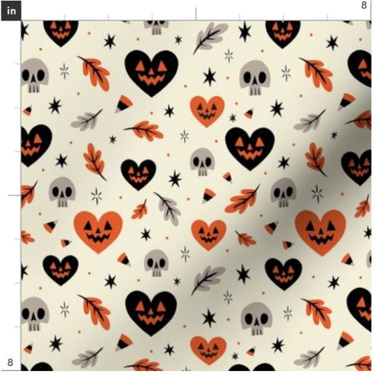 I Heart Halloween Fabric By The Yard | Skulls Jack O Lanterns Candy Corn Hearts Gothic October Custom