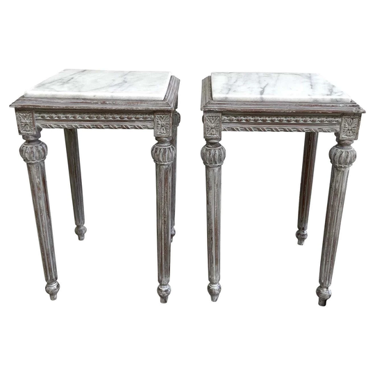 Vintage Accent Painted Side Table With Marble Top