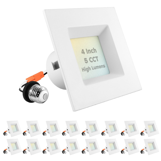 Luxrite 16-Pack 4" Square LED Recessed Can Light 14W=75W 5 Color Option 950 Lumens Dimmable Wet Rated ETL Listed