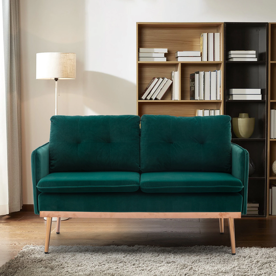 Vintage European Style Velvet Fabric Sofa , Accent fashionable sofa .Loveseat Sofa with Stainless Tapered Feet