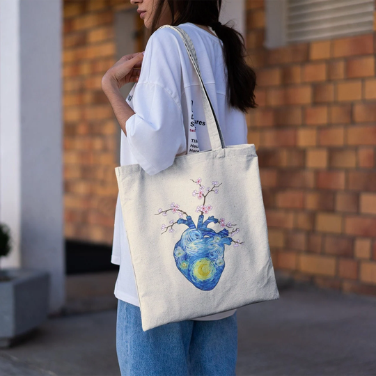 Van Gogh Starry Night Almond Blossoms Tote Bag-Aesthetic Tote Bag, Art Tote, Artsy Bag, Grunge Bag, Van Gogh Bag, Starry Night Bag