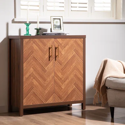 Modern Accent Sideboard Buffet Cabinet With Storage And 2 Herringbone Doors, Farmhouse Kitchen Storage Cabinets With Adjustable Shelf, Walnut Console
