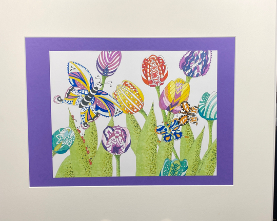 Original Watercolor & Pencil, Fowers Buterflies, Signed Saundra Devick