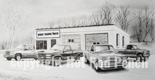 Chevy Pickup Truck, Obs, 1988-89-90-91-92-93-94-95-96-97-98 Customized Pencil Drawing Print