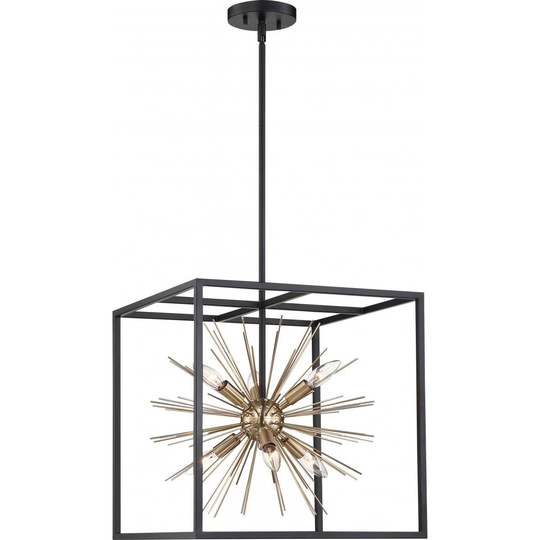 Spirefly 6-Light Pendant Fixture Matte Black and Burnished Brass Finish