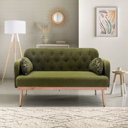 55" Velvet Sofa, Patterned style sofa, loveseat sofa with Rose Gold Color metal feet, With 2 Pillows, Multiple colors available