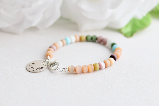 Serling Silver Personalized Bracelet For Kids, Colorful Gender Neutral Jewelry, Name