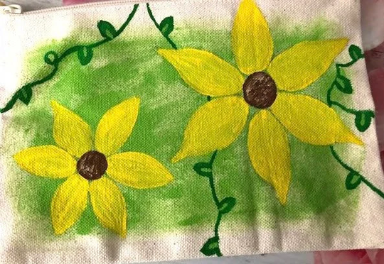 Hand Painted Sunflower Bag Pencil Pouch Floral Daisy Flowers