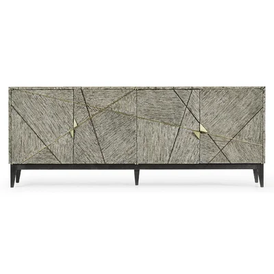 Geometric 86" Wide Oak Solid Wood Sideboard