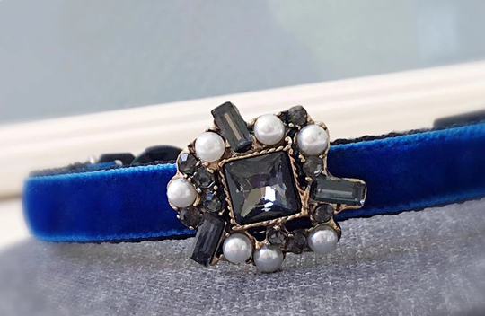 Luxury Cat Collar, Rhinestone Collar, Royal Blue Velvet Cat Collar, Puppy Collar. Tea Cup Dog Collar.tiny Wedding Collar, Kitten Collar