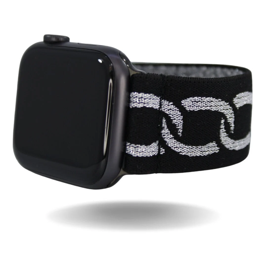 Elastic Watch Band For Apple - All Series | Models 1 8, Se, Ultra Silver Glitter Chain Punk Metal Rock