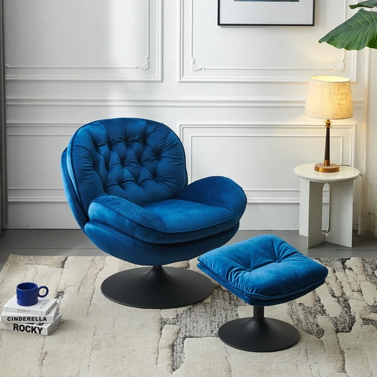 Velvet 360 Degree Swivel Lounge Chairs Chaise Lounges with Chair & Ottoman Sets