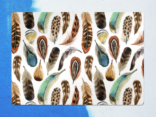 Watercolor Feather Chair Mat, Brown Vinyl Floor Blue Protective Boho Splat Decorative Housewarming Gift