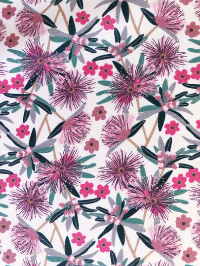 Pink Australian Native Callistemon Blooming Floral Quilting Cotton Fabric By 1/4, 1/2 Yard Or Fat Quarter