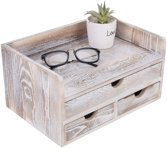 Wood Desktop Office Organizer With 3 Drawer Storage