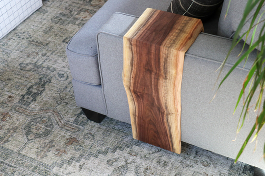 Live Edge Walnut Waterfall Armrest Sofa Table - Extra Long Square To The Floor