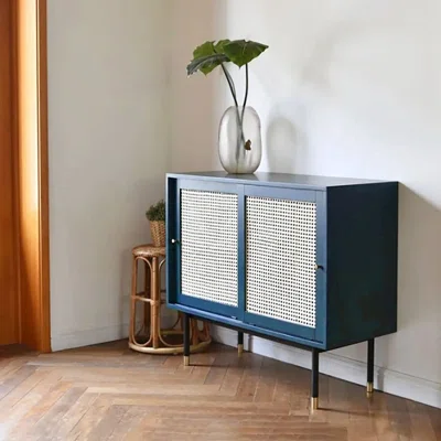 Green Rattan Sideboard Buffet With Storage 2-Door Accent Cabinet