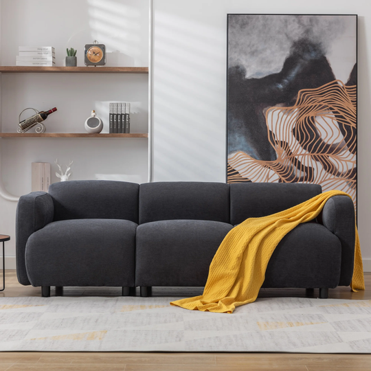 Luxury Modern 3-seat Sofa, Comfortable Thickening Fluffy Upholstered Living Room Sofa