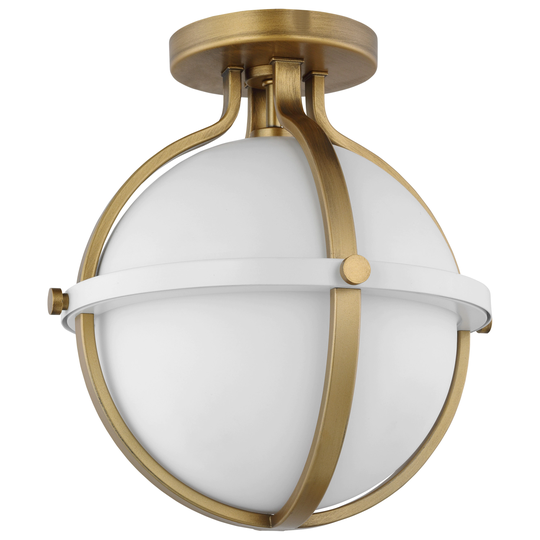 Lincoln 1 Light Semi Flush Mount Medium Base 60 Watt Matte White Finish White Opal Glass