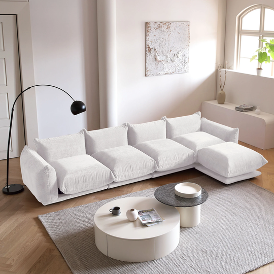 Modern Chenille Fabric Upholstered 4-seat Reversible Sectional Sofa ,Convertible Corner Couch