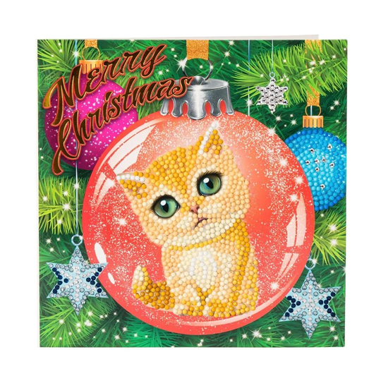 Kitten & Bauble, 18x18cm Crystal Art Card