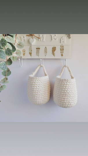 Off White Mini Hanging Basket, Storage Home Organization Eco Friendly Cotton Housewarming Gift