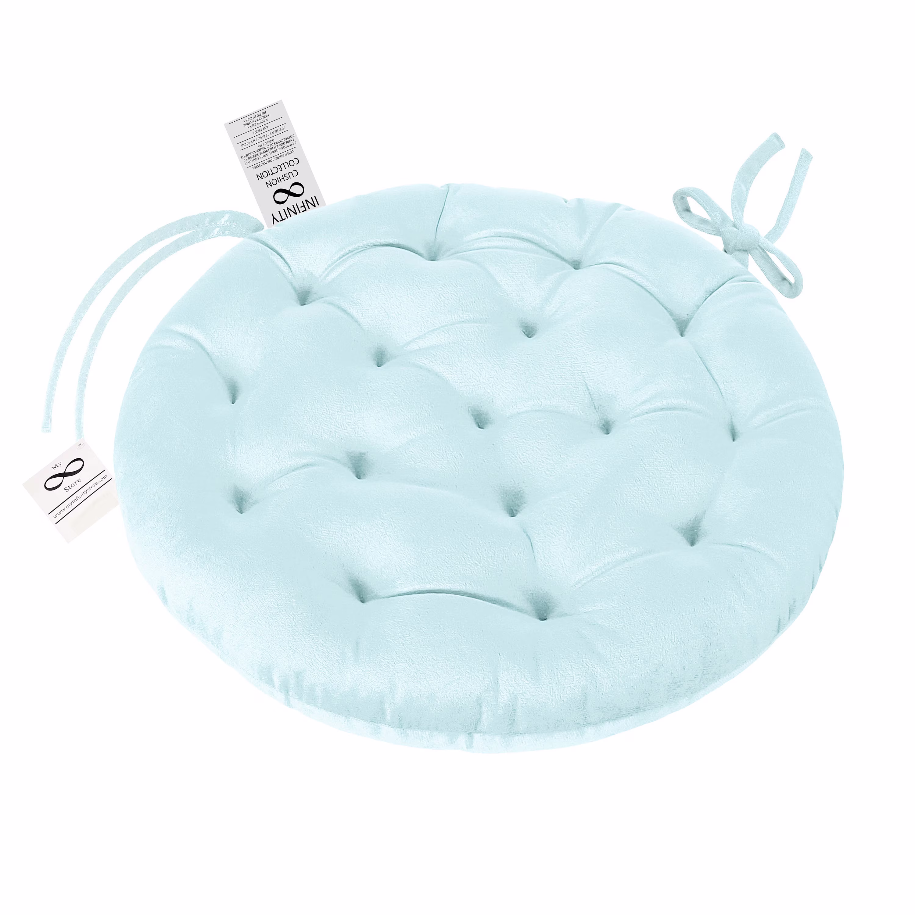 Infinity Collection Light Blue 16 Inch Round Reversible Tufted Plush Chair Pad/Cushion with Tie Backs For Kitchen Bar Stool Dining Room