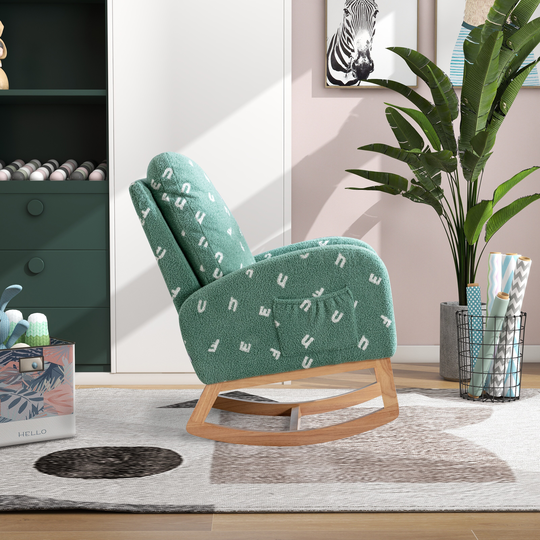 31.8"W Modern Rocking Chair, Upholstered High Back Wooden Rocking Chair for Living Room Baby Kids Room Bedroom
