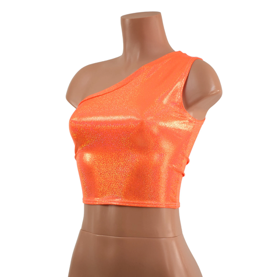 Orange Sparkly Jewel One Shoulder Crop Top 157895