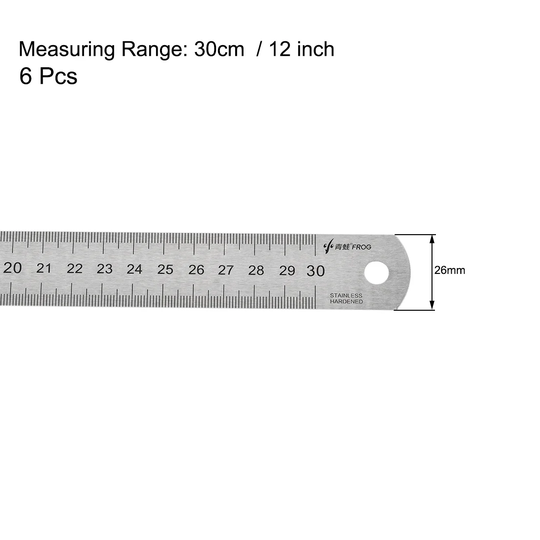 Straight Ruler 30cm 12 Inch Stainless Steel Measuring Tool with Hole 6pcs - 150mm 6 Inch