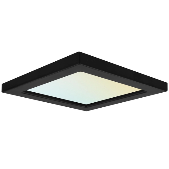 Luxrite 4" Square LED Flush Mount 10W 3 Color Selectable 600 Lumens Dimmable Damp Rated Black Trim