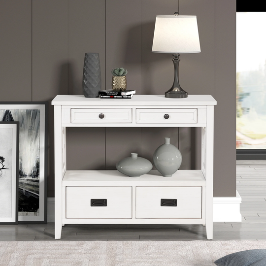 36'' Farmhouse Pine Wood Console Table Entry Sofa Table with 4 Drawers & 1 Storage Shelf for Entryway Living Room