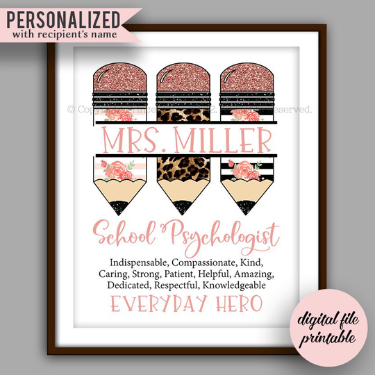 School Psychologist Gift, Pencil Quote Printable, Christmas Gift Thank You