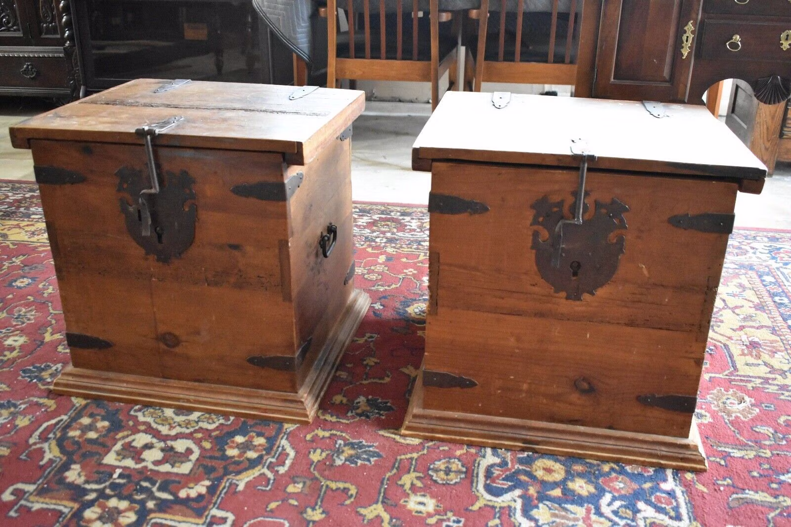 Primitive End Side Tables, Vintage Rustic Bedroom Nightstands With Iron & Metal