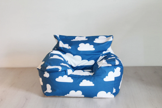 Unfilled Children's Beanbag Chair in Farg & Form Blue Cloud Print Scandinavian Premium Cotton Fabric