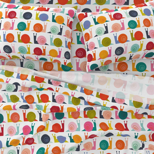 Snails Sheets - Color Happy By Katerhees Bug Insects Rainbow Colorful White Red Cotton Sateen Sheet Set Bedding Spoonflower