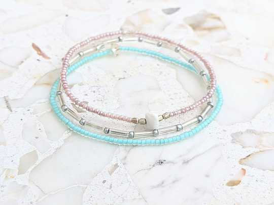 Bracelet Set, Seed Bead Bracelet, Stretch Minimalist Beaded Dainty Stack, Gemstone