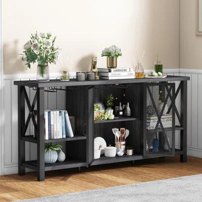 50.11'' Wide Sideboard with LED Light for Home, Industrial Wine Bar Cabinet for Liquor and Glasses