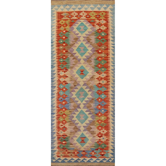 Colorful Kilim Oriental Runner Rug Flat-weave Oriental Wool Carpet - 2'7" x 7'11"