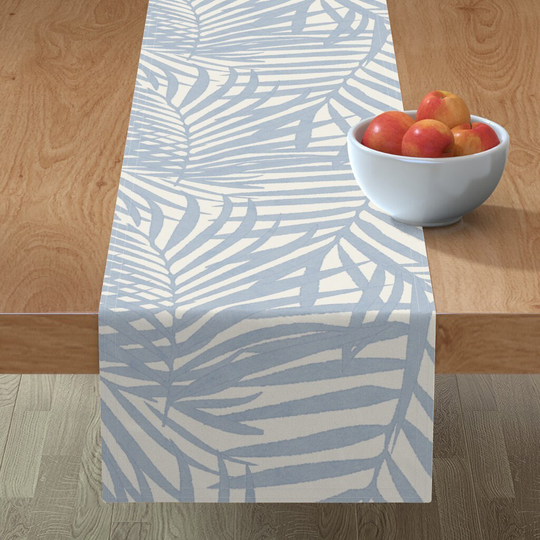 Modern Tropical Table Runner - Soft Blue Palm By Danika Herrick Coastal Beach Large Scale Cotton Sateen Spoonflower