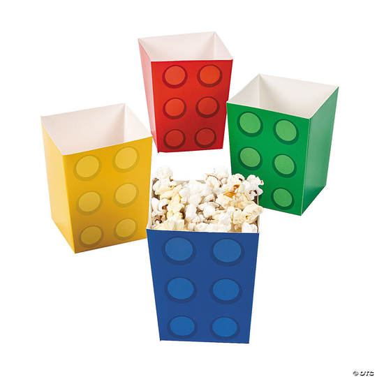 Color Brick Party Popcorn Boxes | 12Ct, Color Brick Party Treat Boxes, Blocks Supplies, Decor, Popcorn Bags